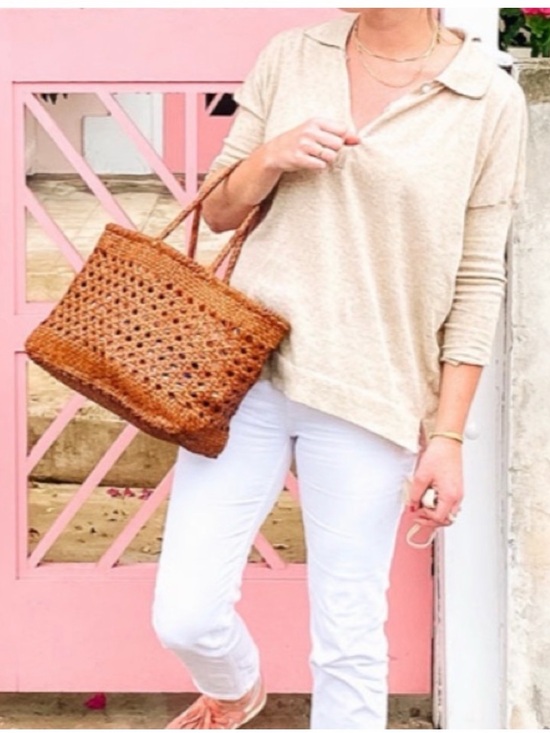Tuckernuck Sweaters - Tuckernuck Oatmeal Linen Blend Oversized Polo Sweater Quiet Luxury Coastal M/L